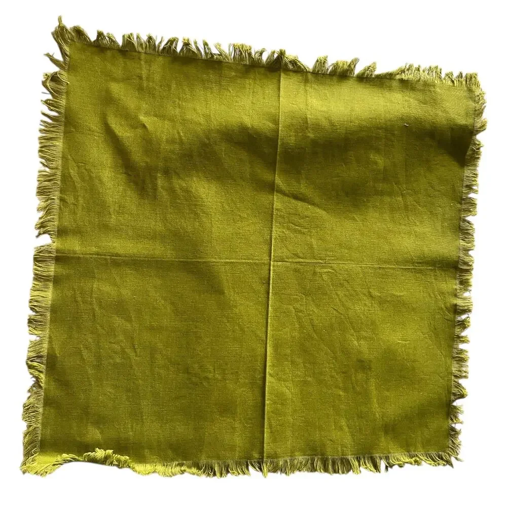 Vintage Set of 7 Dinner Linen Napkins Neutral Colors Fringed Farmhouse Boho